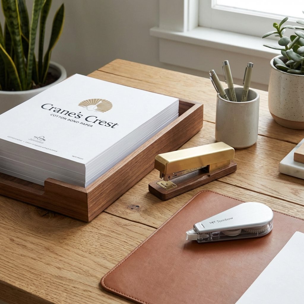 Premium office papers and stapler setup