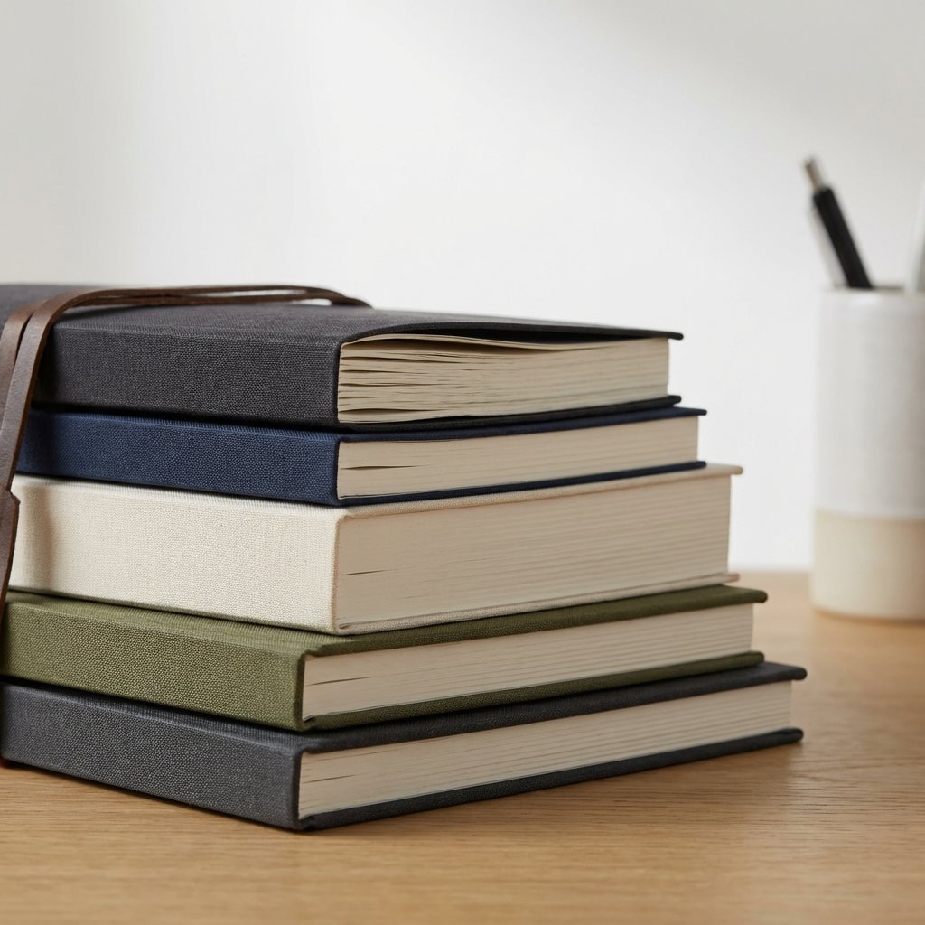 Stack of premium notebooks and writing pads