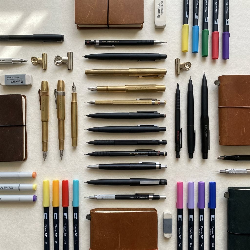 Artistic arrangement of pens and pencils